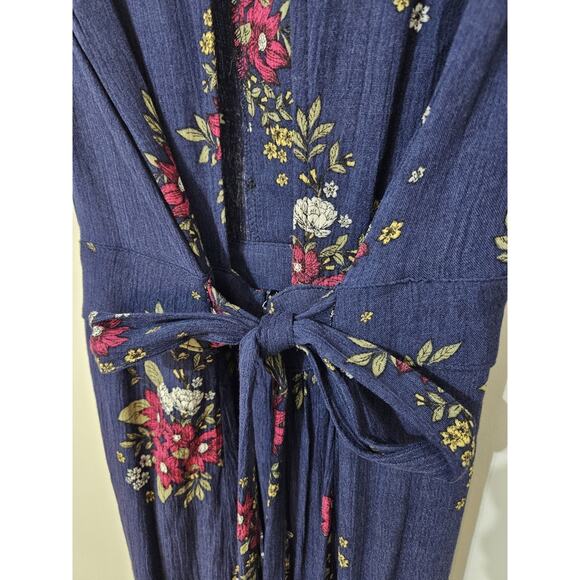 Hem & Thread Wrap Romper Blue Floral Womens Medium Tie Back Bloomcore Boho Gypsy - Picture 12 of 13
